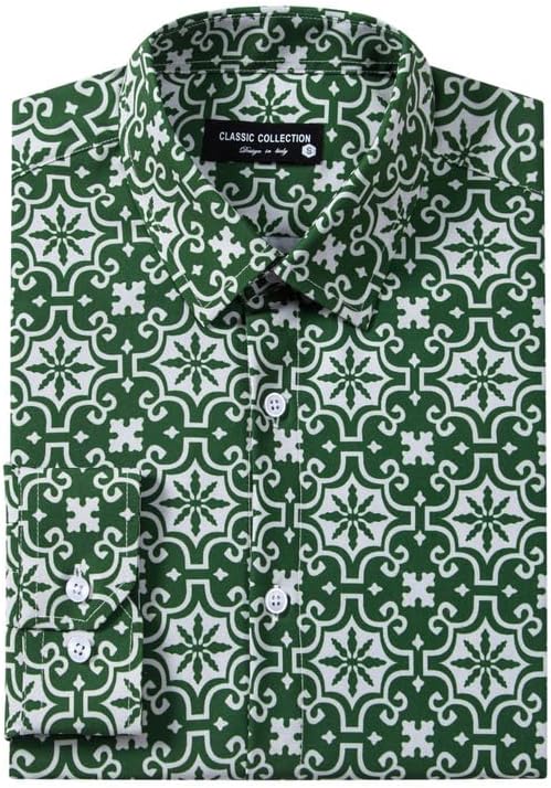 Mens Printed Dress Shirts 4-Way Stretch Long Sleeve Wrinkle Free Floral Casual Button Down Shirt - Image 2