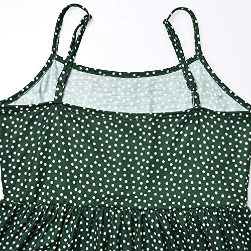 Ginkana Sleeveless Maternity Tank Dress Cami Maternity Dress Adjustable Strappy Summer Beach Swing Dress,Green With White Dot,L #TOP4