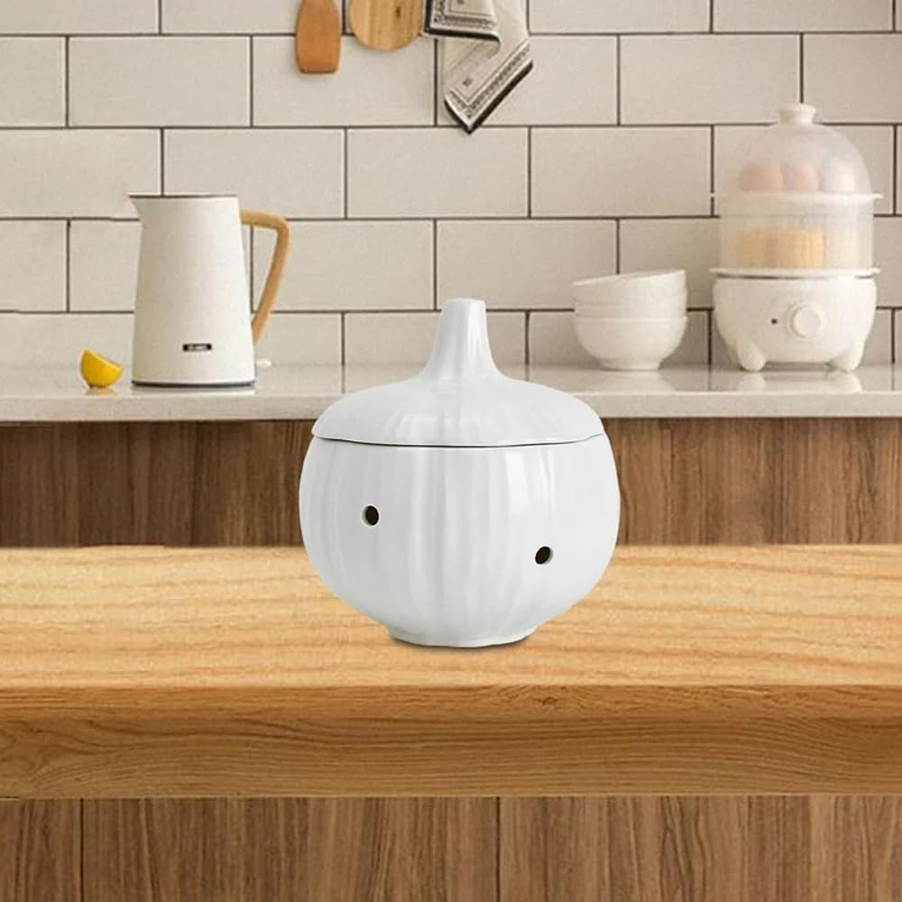 Contenitore Per Aglio In Porcellana - Barattolo Decorato Per Cucina Con Chiusura Ermetica | Capacità 500 Cc - Foto 4