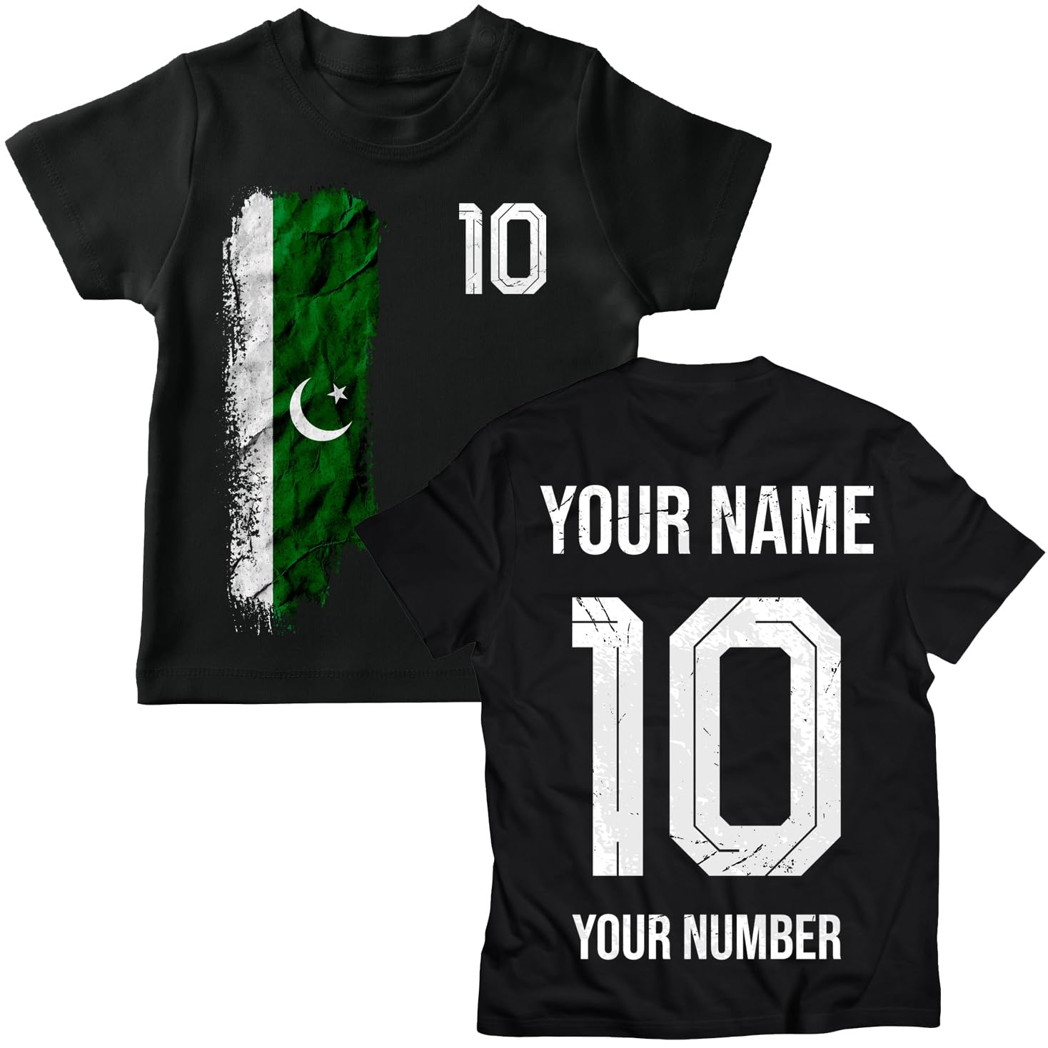 lepni.me Pakistan 2026 Personalised Kids' Football Fan Graphic Cotton T-Shirt, Custom Name and Number, Short Sleeve Supporters Top (3-4 Years Black Multi Color)