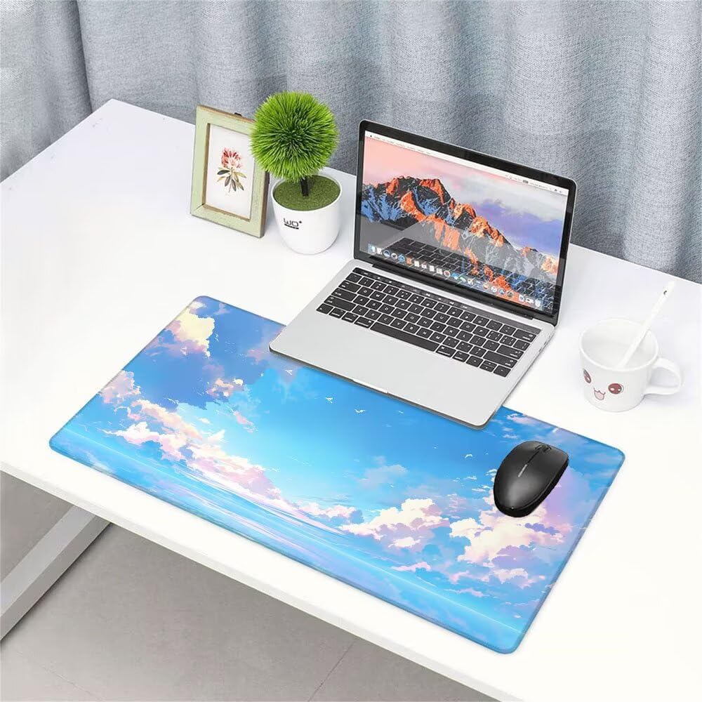 Tappetino Scrivania Nuvole, Tappetino Gaming 1000x500x3mm Mouse Pad blu, Antiscivolo Tappeto Mouse, Accessori Gaming, Ufficio Accessori, Migliora la Precisione e la Velocità, per Ufficio e Casa f-469
