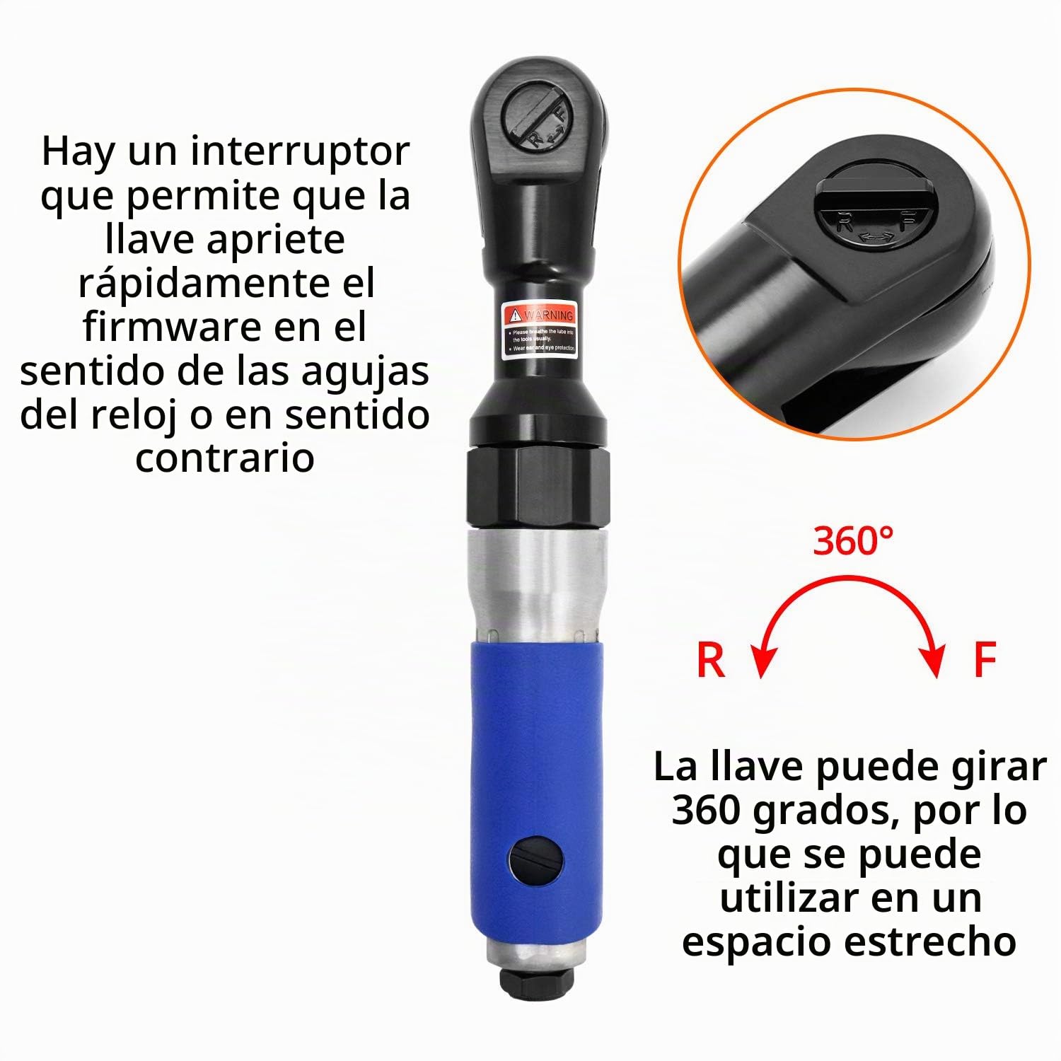 QWORK® Carraca neumática 1/2" / 12.5mm, trinquete de aire súper rápido para trabajo pesado, par máximo de 85 N.M