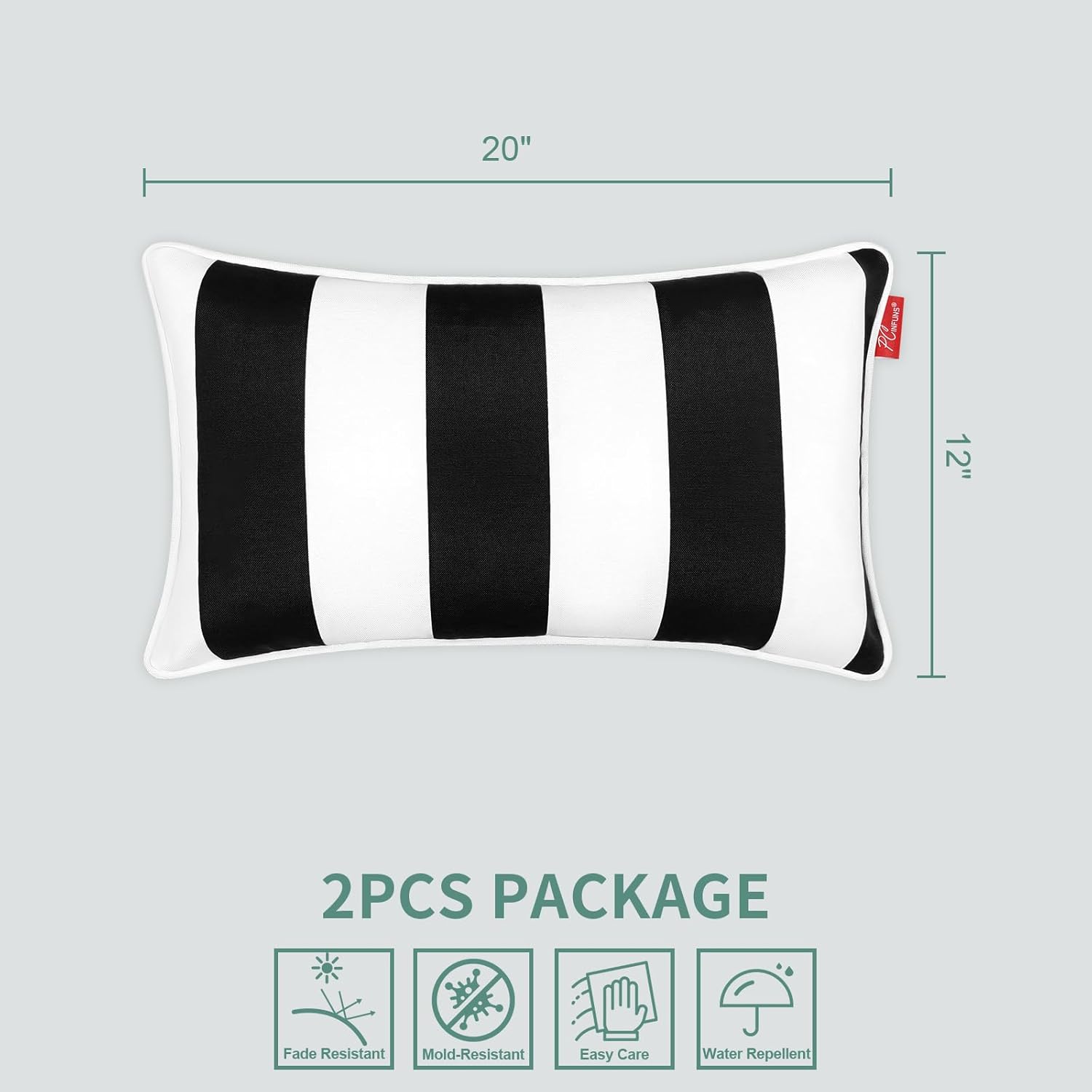 Pcinfuns Pack of 2 Outdoor Lumbar Pillows,20x12 Inch All-Weather Water-Resistant Patio Pillows with Inserts,Decorative Pillows for Patio Furniture,Couch,Sofa,Poolside,Black White