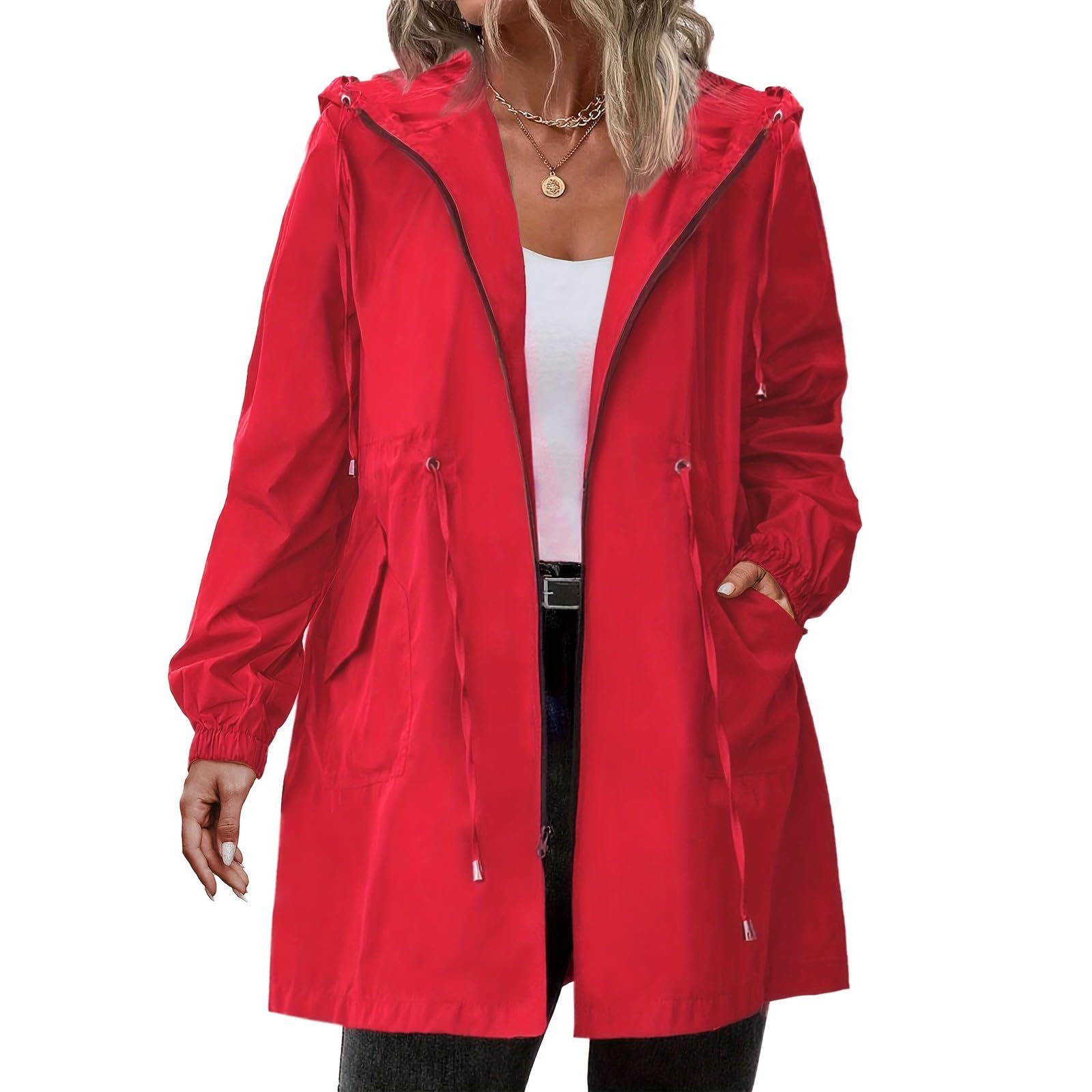 uxxnjfg 2025 Veste Imperméable Femme Capuche Randonnée - Veste Pluie Femme Sport Mi Saison Ciré Jacket Grande Taille Outdoor Automne Parka