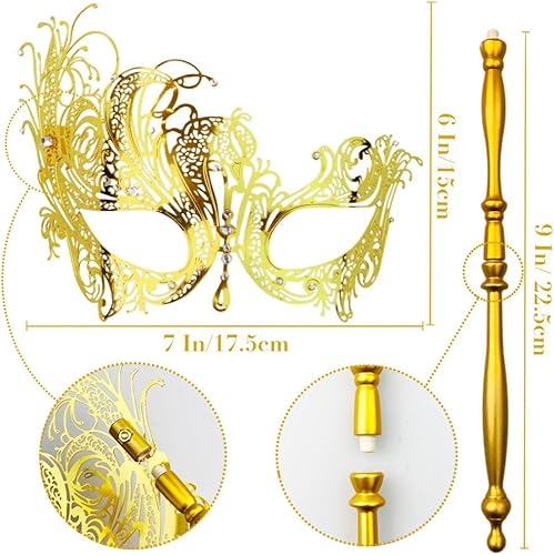 Miniatura 5 de ARK Survivor Máscara de mascarada para mujer, máscara de metal con palo de sujeción, Mardi Gras, carnaval, Halloween, Año Nuevo, baile de graduación