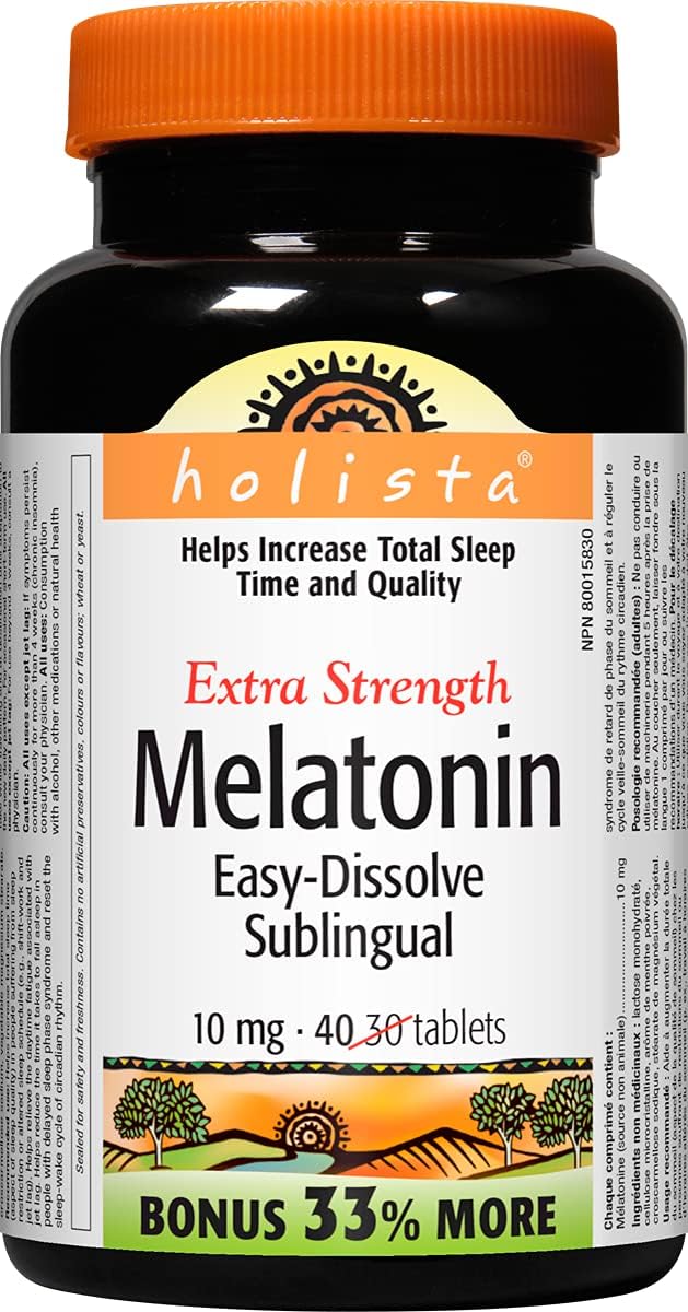 Webber Naturals Holista Extra Strength Melatonin 10 mg, Easy Dissolve, 40 Sublingual Tablets, For Sleep Support, Gluten Free, Non-GMO