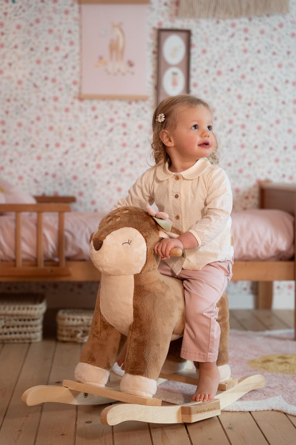 Little Dutch Schaukeltier Schaukelpferd REH Plüsch mit Griffen und Kufen aus Holz - Fairy Garden