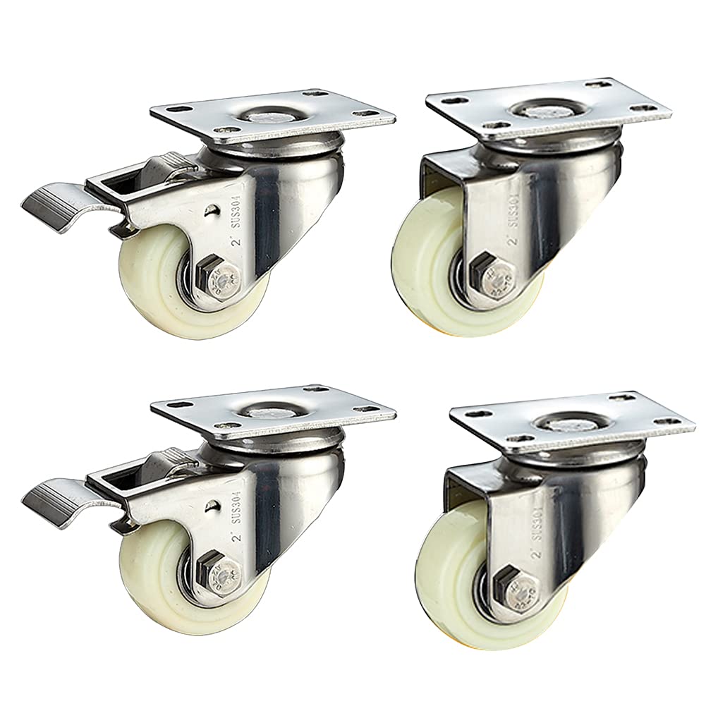 obracający się wózek ręczny Kółka meblowe 2 cale (50 mm) Stal nierdzewna 304 Wspornik Heavy Duty 480 kg Cichy nylon z hamulcem Płyta obrotowa Mała do stołu Biurko Wózek Łóżeczko dziecięce Łóżeczko 4 s