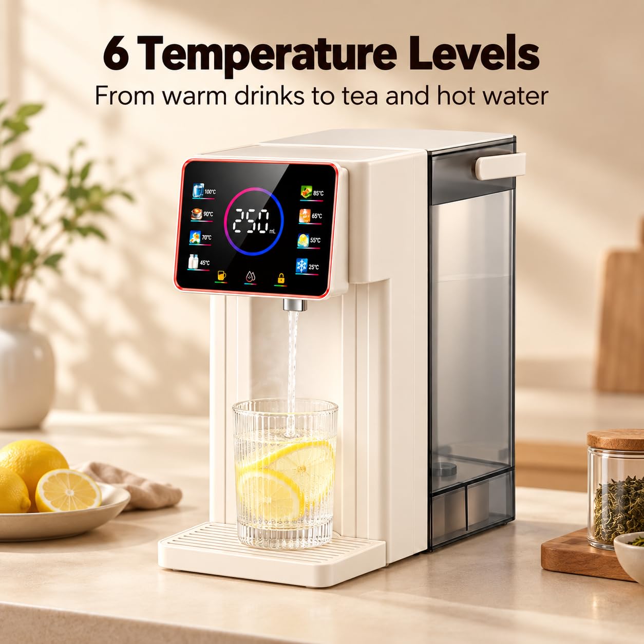 Natychmiastowy dozownik ciepłej wody, 3 l, 6 temperatur, ekran dotykowy LED