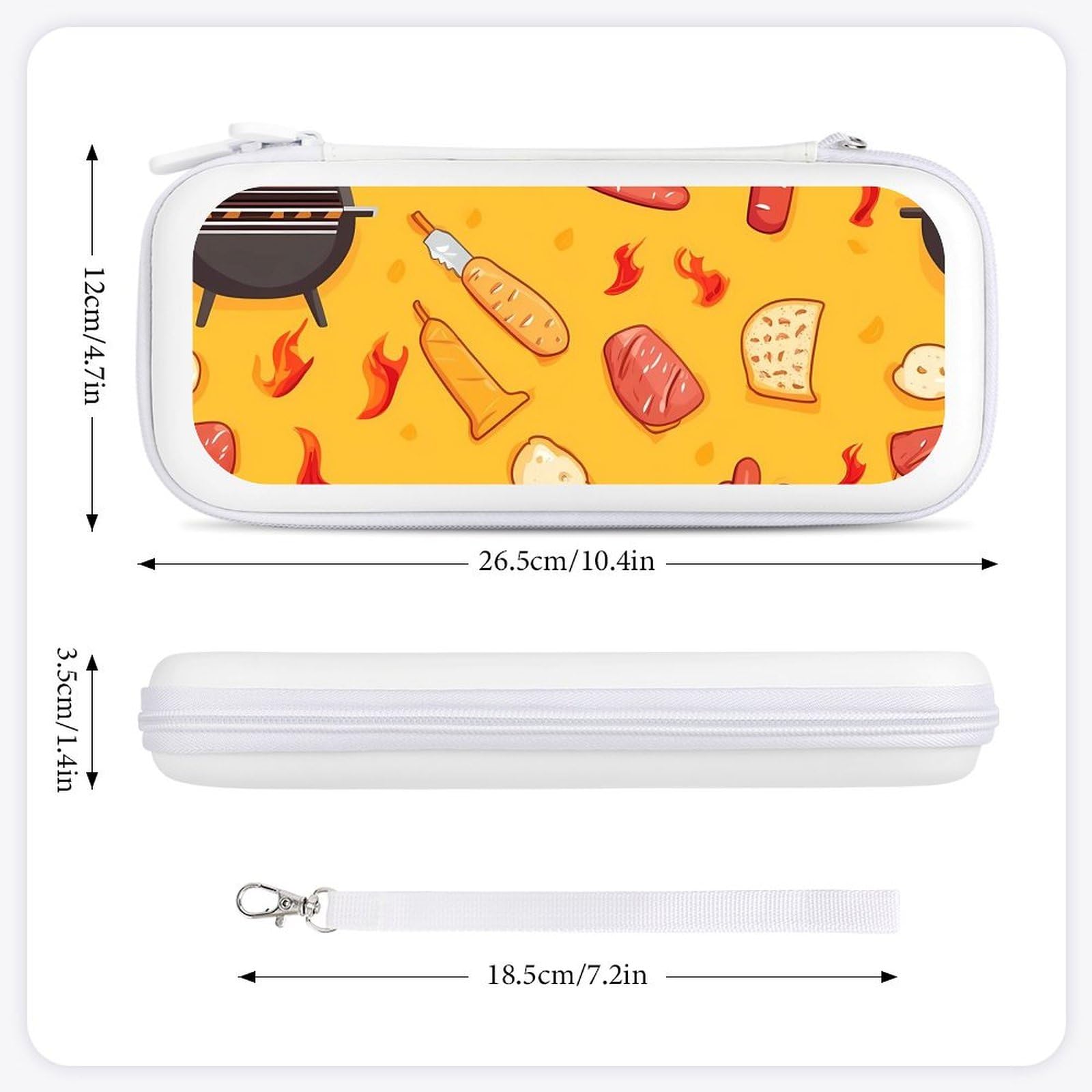 Barbecue Pattern Compatible with Switch Carrying Case Hard Travel Game Bag Pouch with 15 Games Accessories White-style