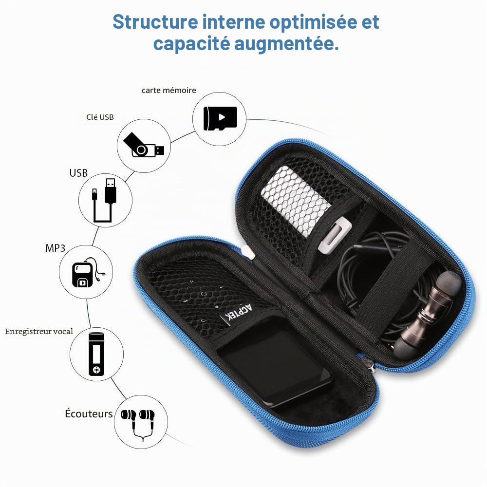 AGPTEK 2.4" Grand Écran MP3 Bluetooth avec Haut-Parleur, avec Etui Rigide en Matériel EVA
