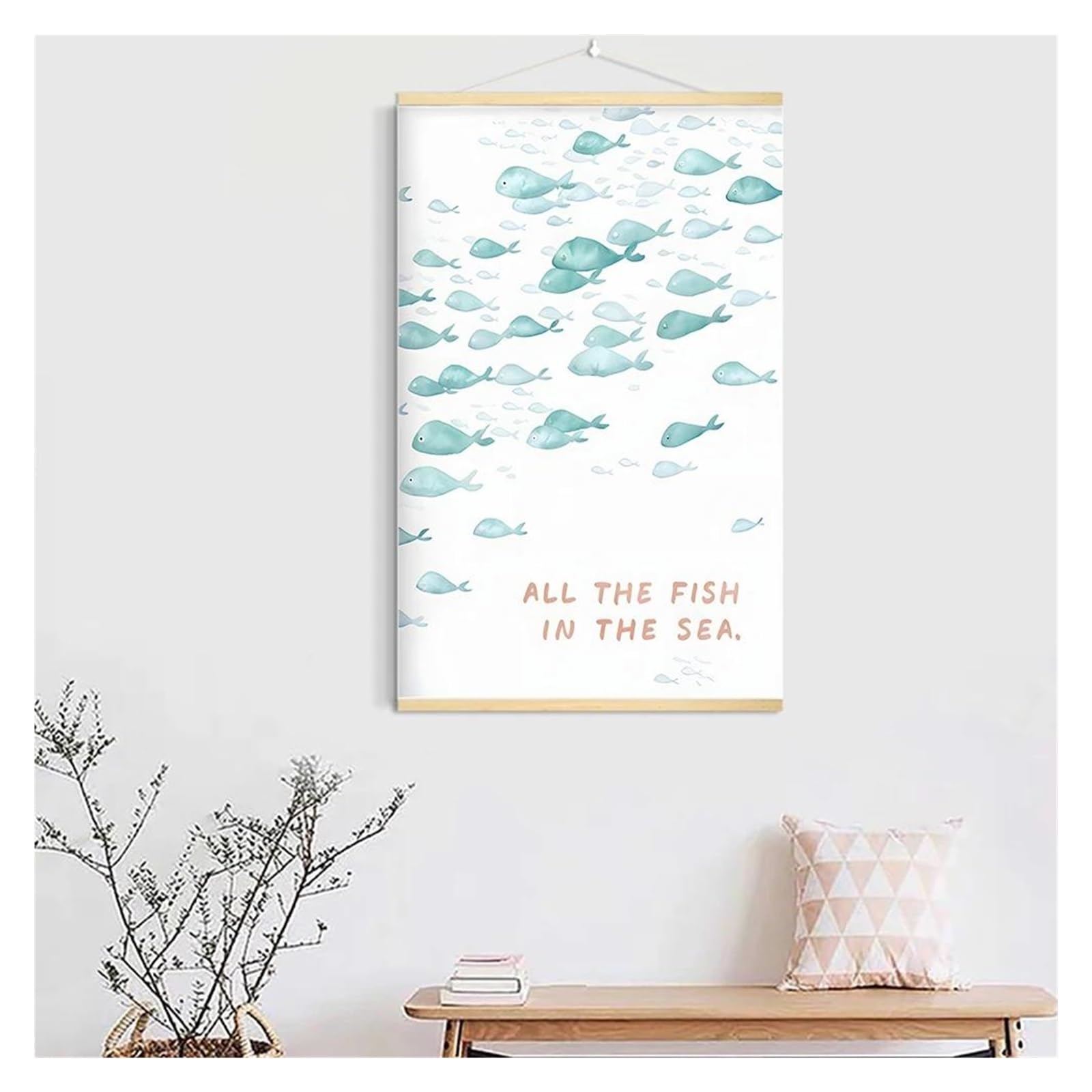 Peces de acuarela: cuadro sobre lienzo decorativo de 30x40cm con carteles educativos