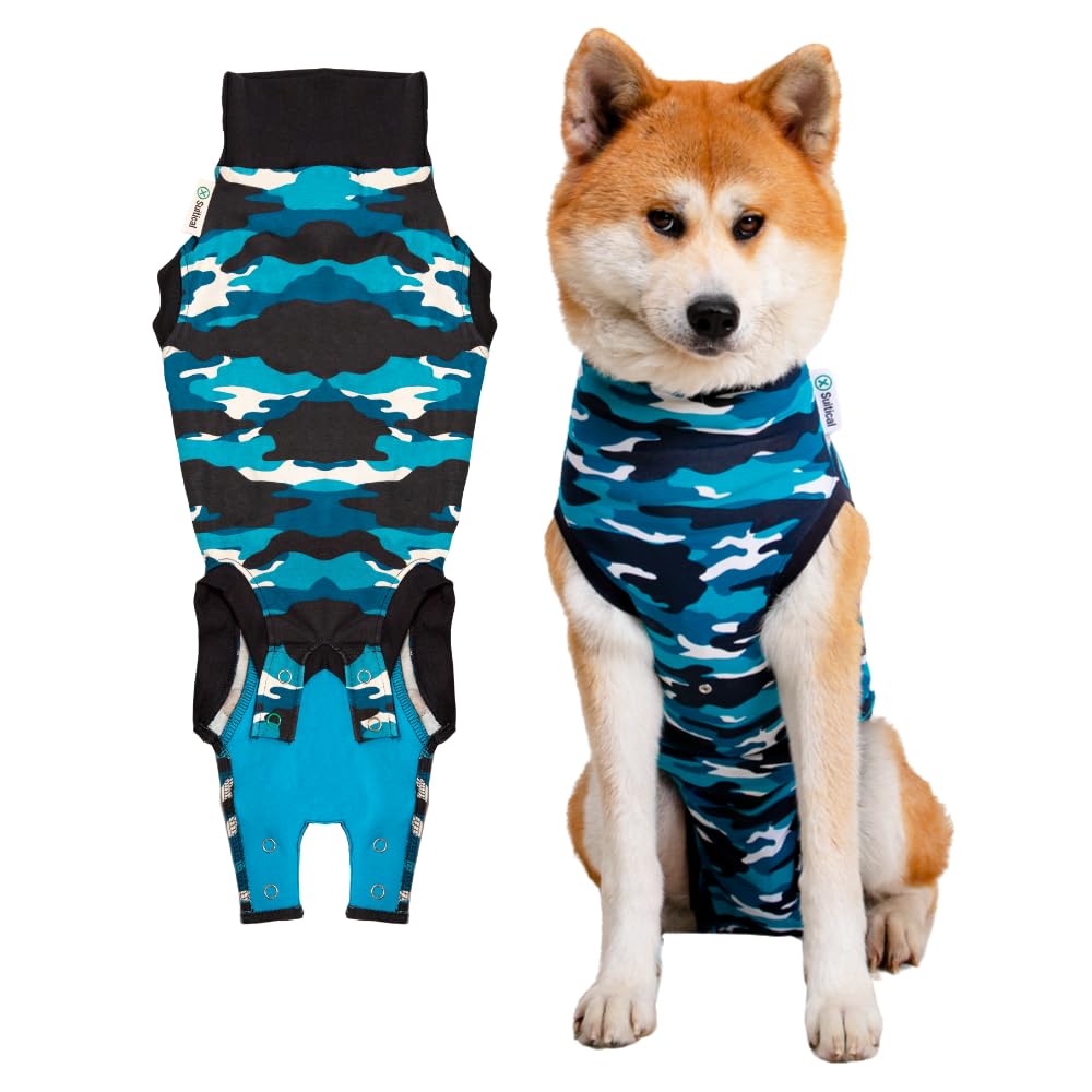 Suitical Recovery Suit Large for Dogs in Blue Camo. Professional alternative to the Cone of Shame. Suitable for wound and Bandage protection, Hotspots, Skin Diseases, Light Incontinence, When in Heat. Recommended by thousands of vets worldwide.
