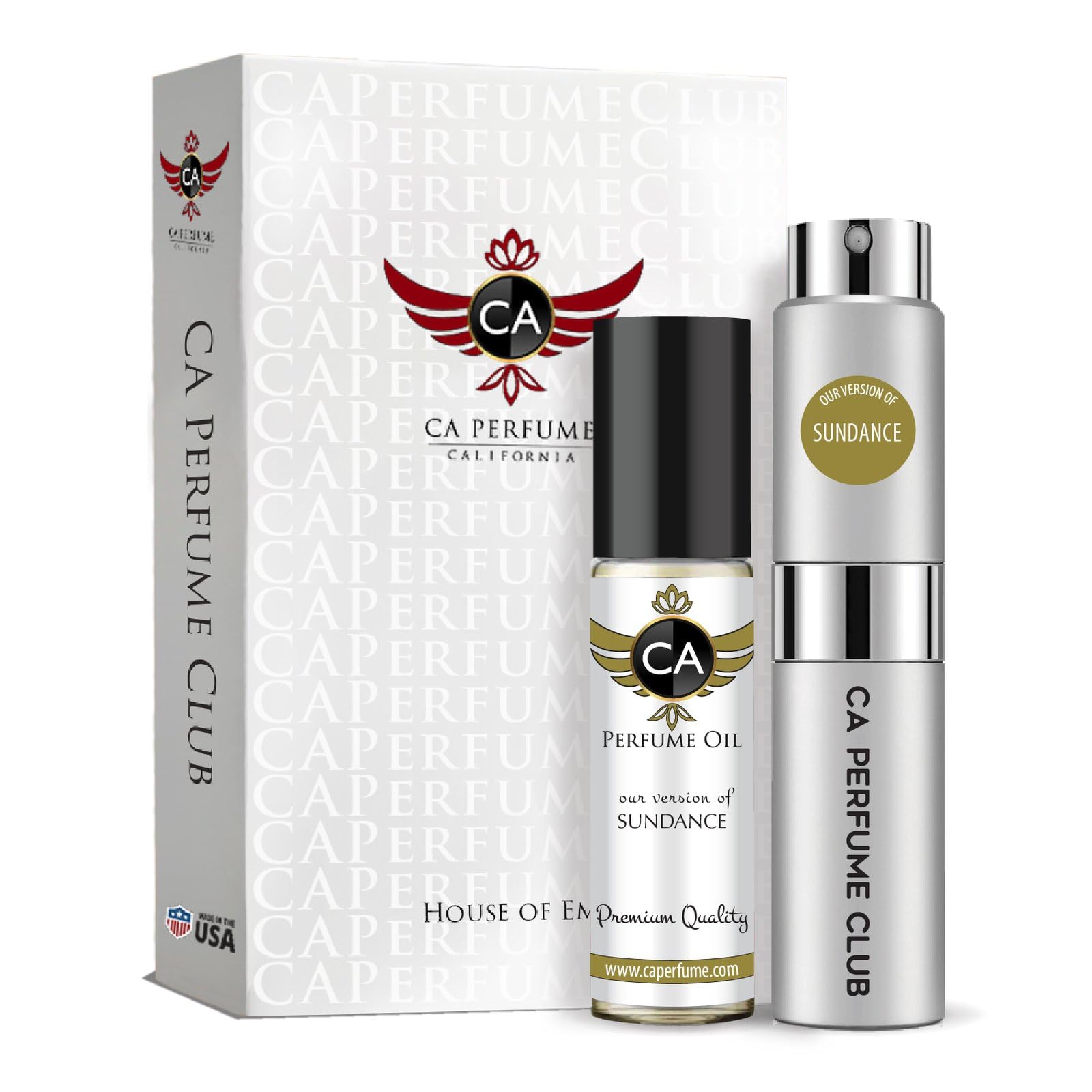 CA Perfume Duo Impression of Sundance Women & Men Sprayer + Body Oil Roll-On Bottles 0.27 Fl Oz+0.33 Fl Oz