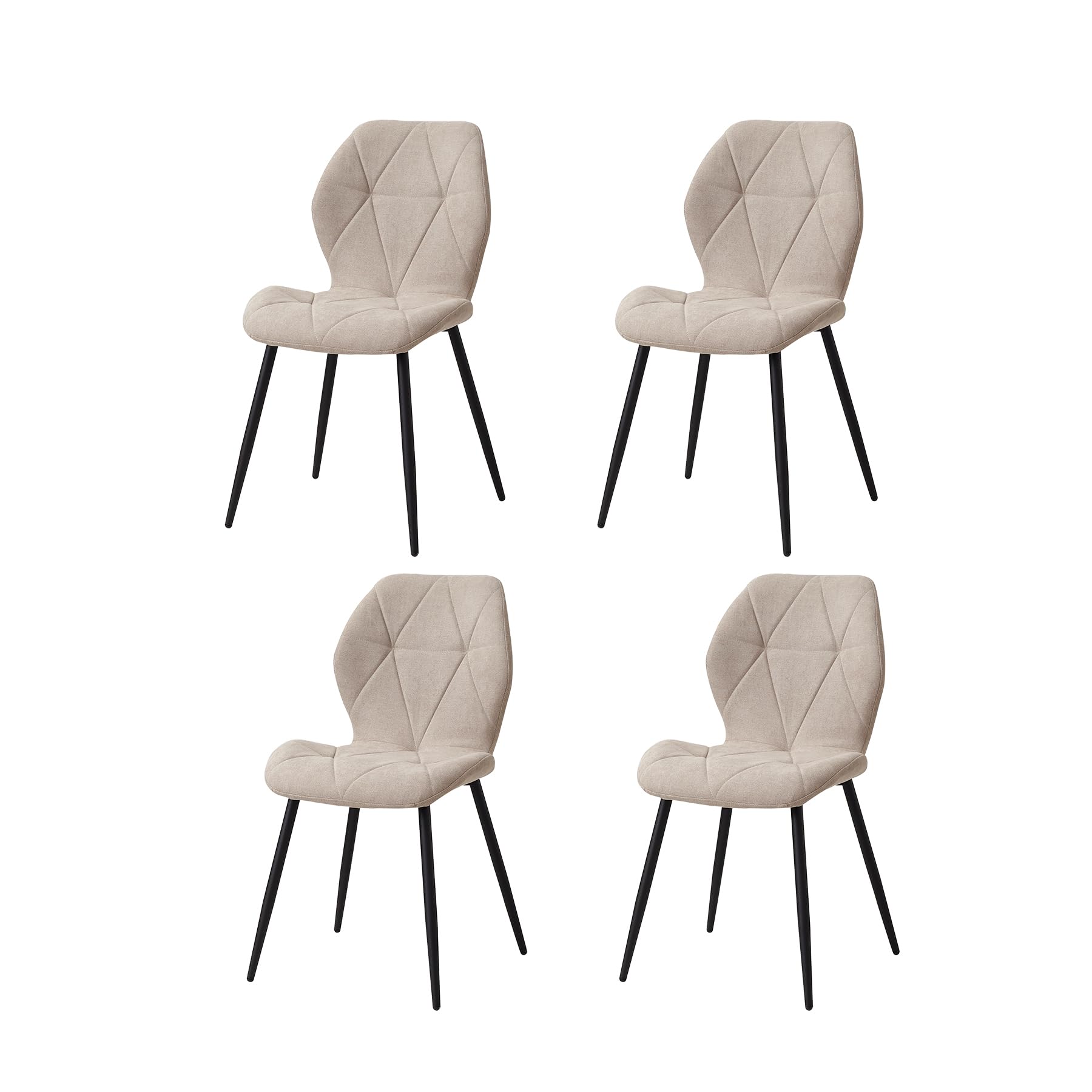 GrandCA HOME Lot de 4 Chaises de Salle à Manger, Chaises de Cuisine Nordiques, Chaises Rembourrées avec Pieds en Métal, Coussins en Tissu Losange, Beige-R