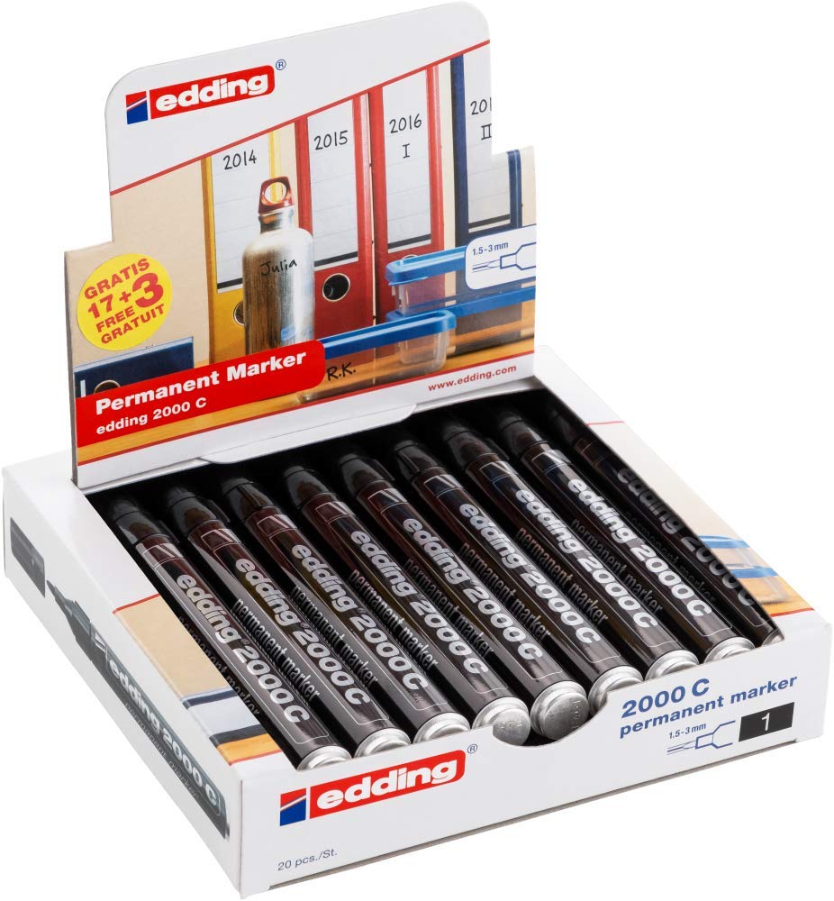 Pennarello Permanente Edding 2000 C - Nero, Punta Rotonda 1,5-3 Mm - Scrive Su Tutto: Legno, Plastica, Metallo, Vetro - Foto 6
