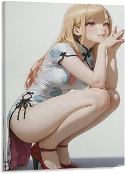 Sexy Anime Hot Girl Painting On Canvas Wall Art Poster Chinese Dress Blonde Beauty Red Heels Manga Home Bar Kitchen Coffee Man Cave Garage Wall Decor Art Frameless 8x10inch