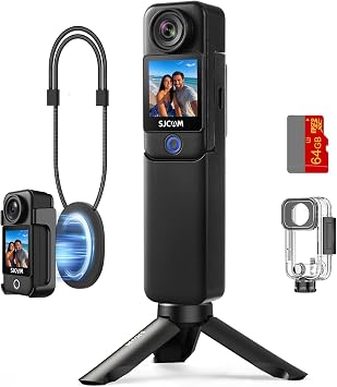 SJCAM C300 64GB 4K VLOGGING Camera with 7Hour Power Grip,Body Camera with 6axis Stabilization for Daily Vlogs of Content Creators,Chest Werable for Kids,Students and Beginner Travel,30m Underwater