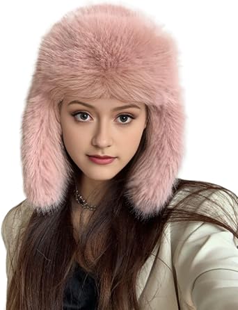 Women's Faux Fur Hat Winter Hats Ushanka Trapper Hat with Earflaps Russian Hat Warmer