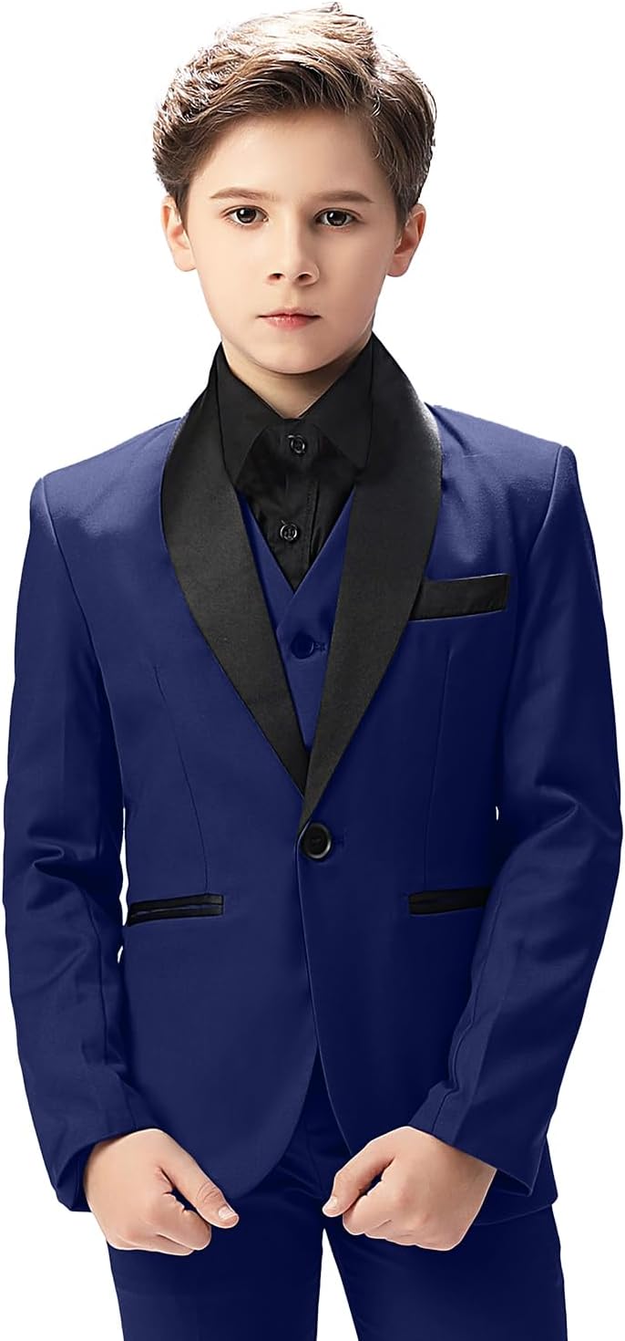 Boy Suits Tuxedo Slim Fit Suit for Boys Kids Toddler Dress Outfit with Coat, Pants, Vest Set No Tail