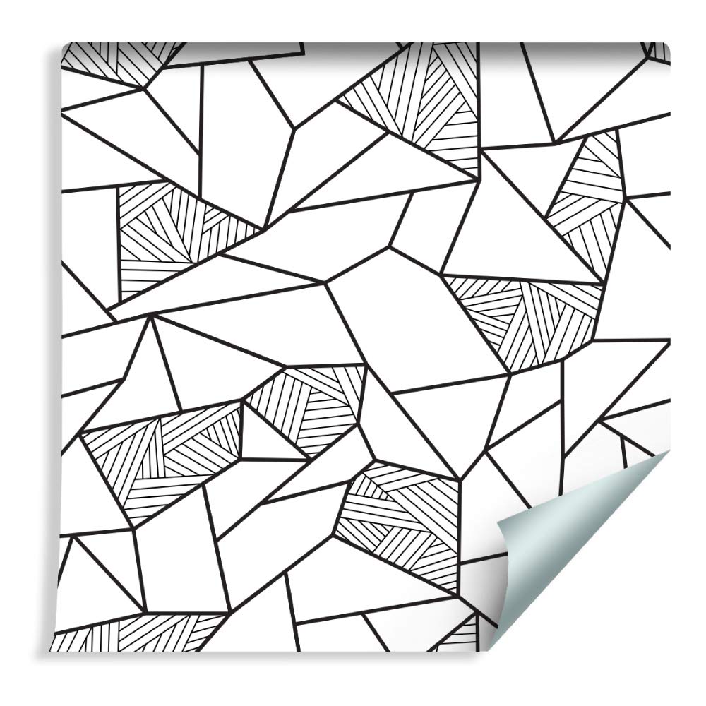Muralo Papier Peint Noir et Blanc Motif Géométrique - 10m x 53 cm