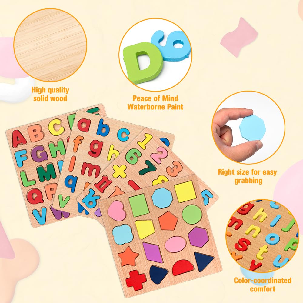 ABC Legno Puzzle Alfabeto Tavola 6 Pezzi Puzzle Lettere e Numeri, Tangram Tetris Puzzle di Legno Geometrico Montessori Gioco Lettere Alfabeto Puzzle, Regali Educativi per Bambini