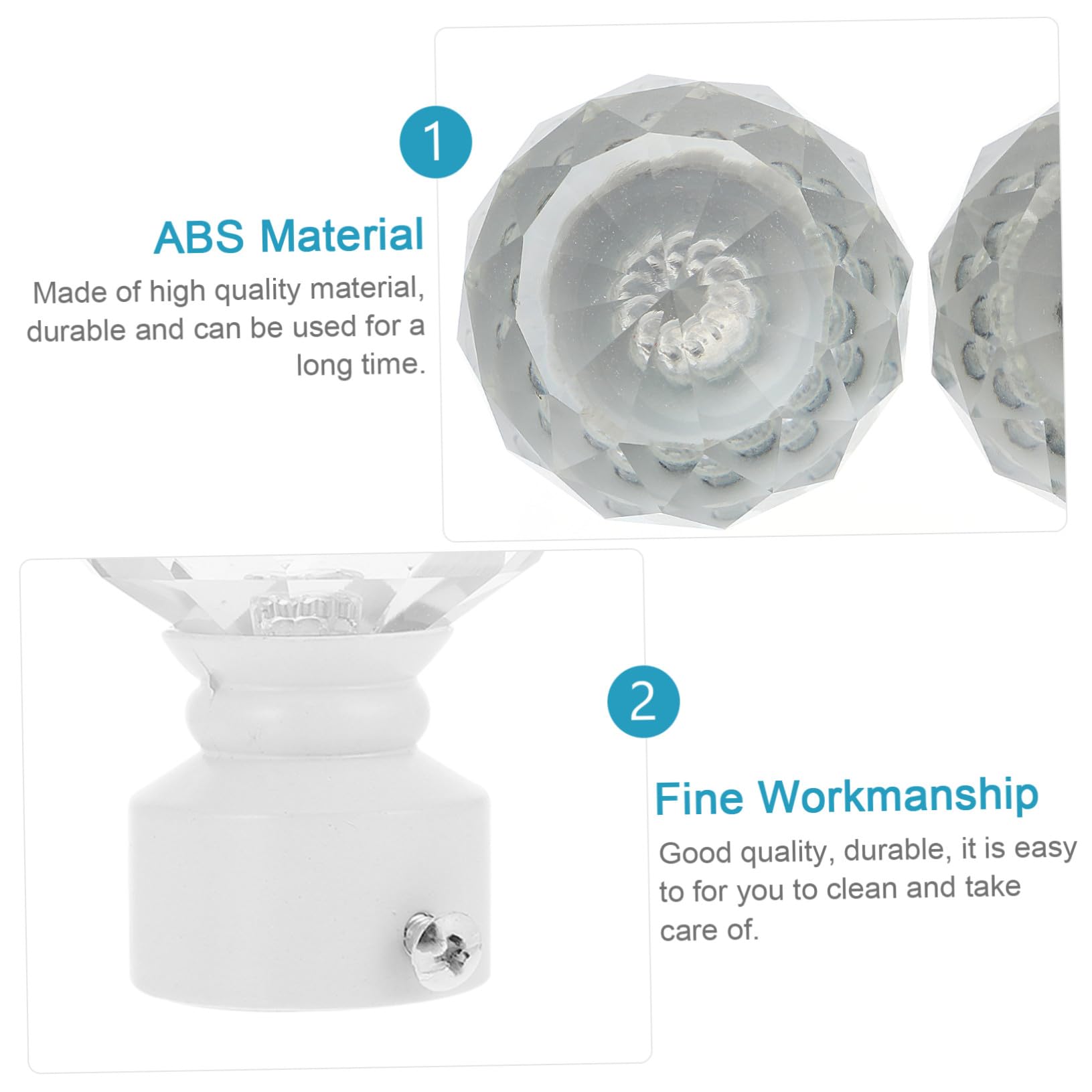 Alipis Embouts de Barre à Rideaux Décoration Élégante pour Salon et Maison Accessoires pour Tringle à Rideaux 2pcs en Fer et Cristal Blanc sans Perçage