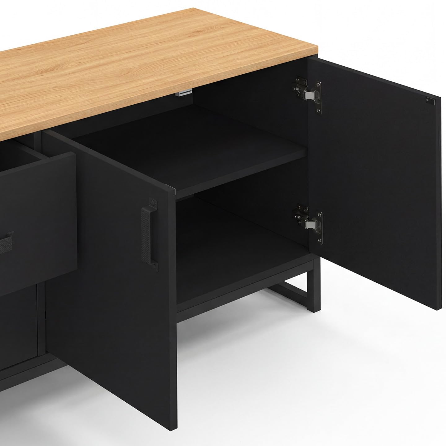 IDMarket - Meuble TV 180 cm Washington 4 Portes et 2 tiroirs Bois et Noir
