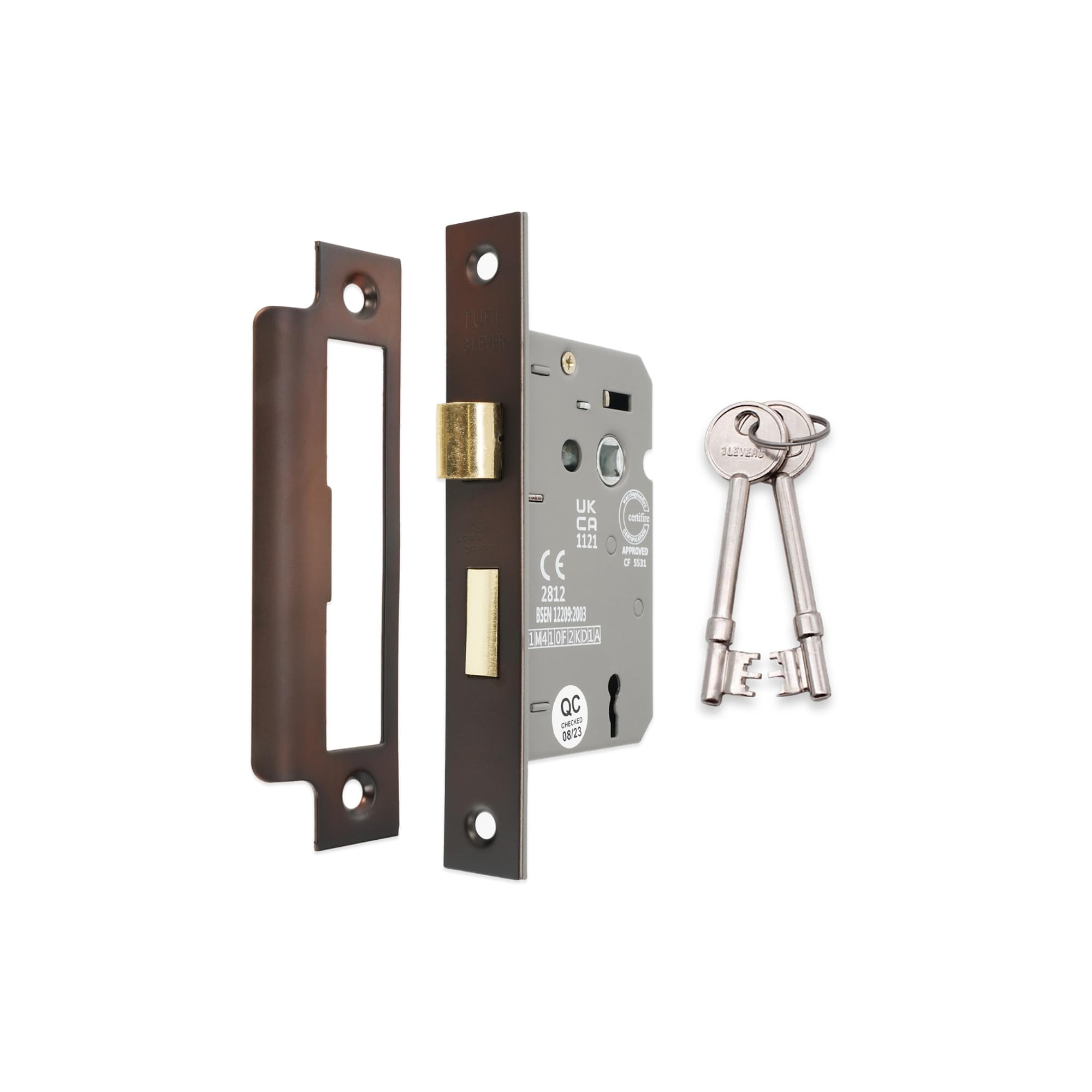 Fire Rated Door Sash Locks CE BS Rated Mortice 3 Lever 63mm or 75mm (Aged Bronze, 63mm)