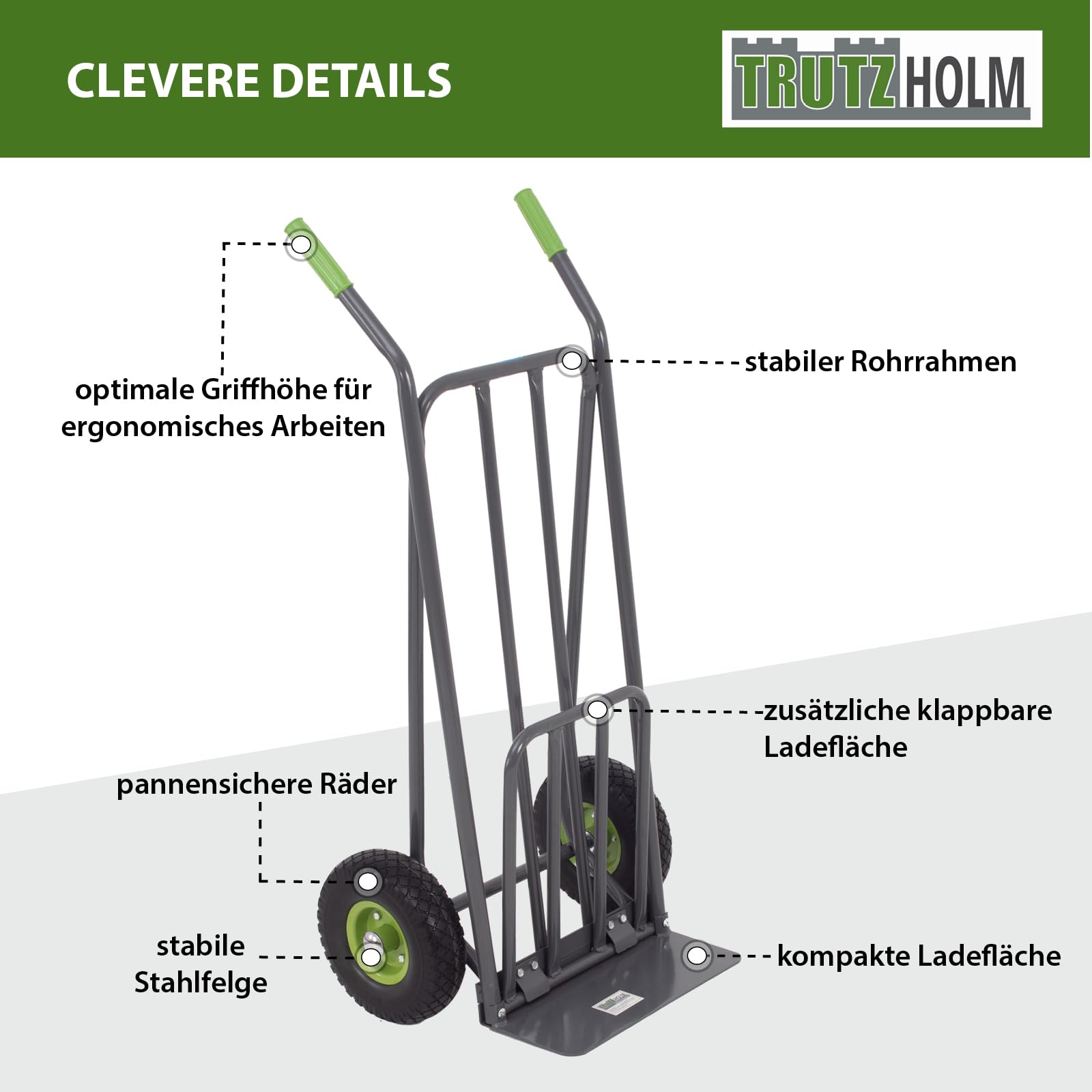 TRUTZHOLM Paketkarre mit extra Ladefläche 42 cm Traglast 250 kg Stahlrahmen klappbar Sackkarre Stapelkarre