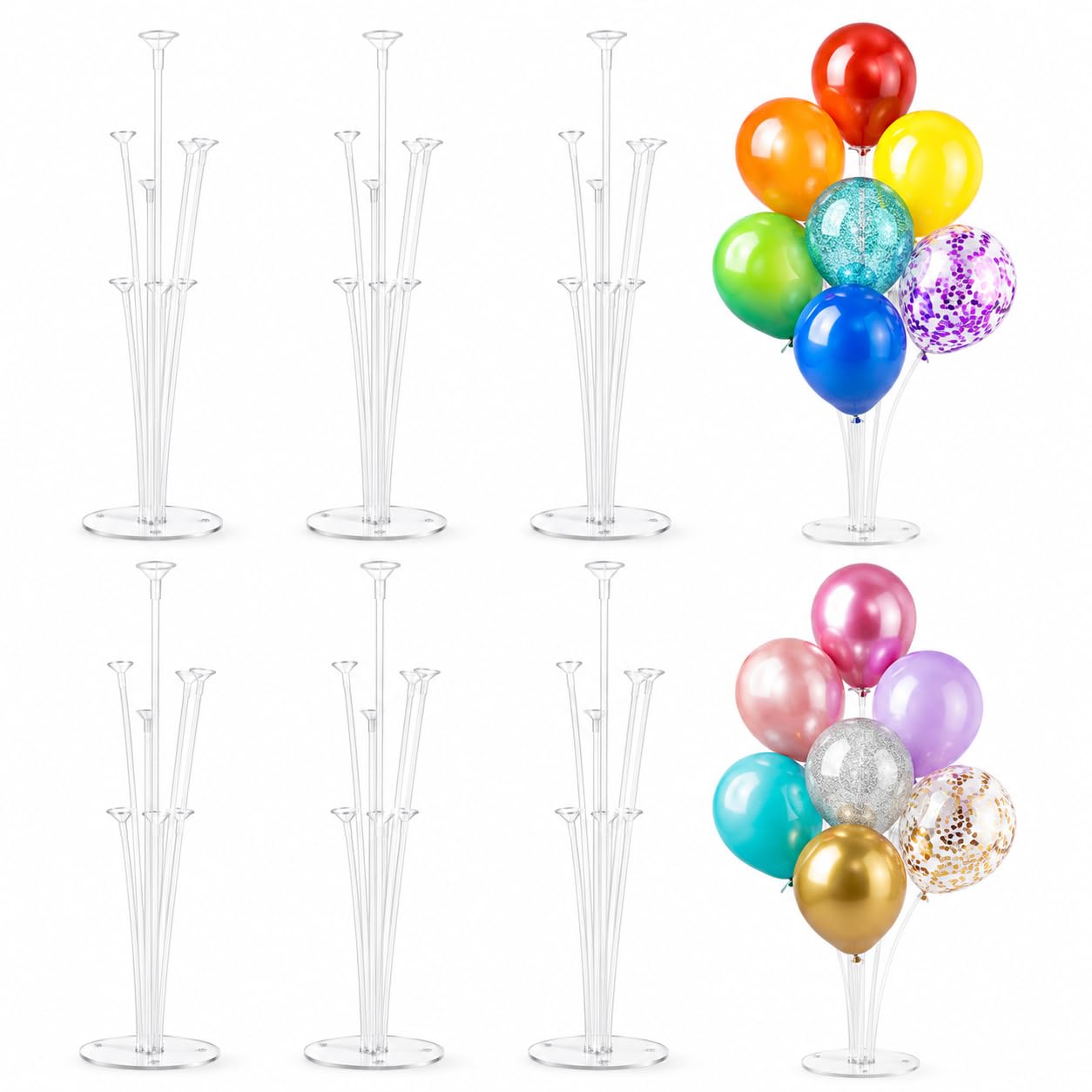 6 Sets Reusable Table Balloon Stand, 70cm Height Balloon Sticks and Holders, Desktop Centerpiece Stand for Birthday, Wedding, Festival and Party Decorations