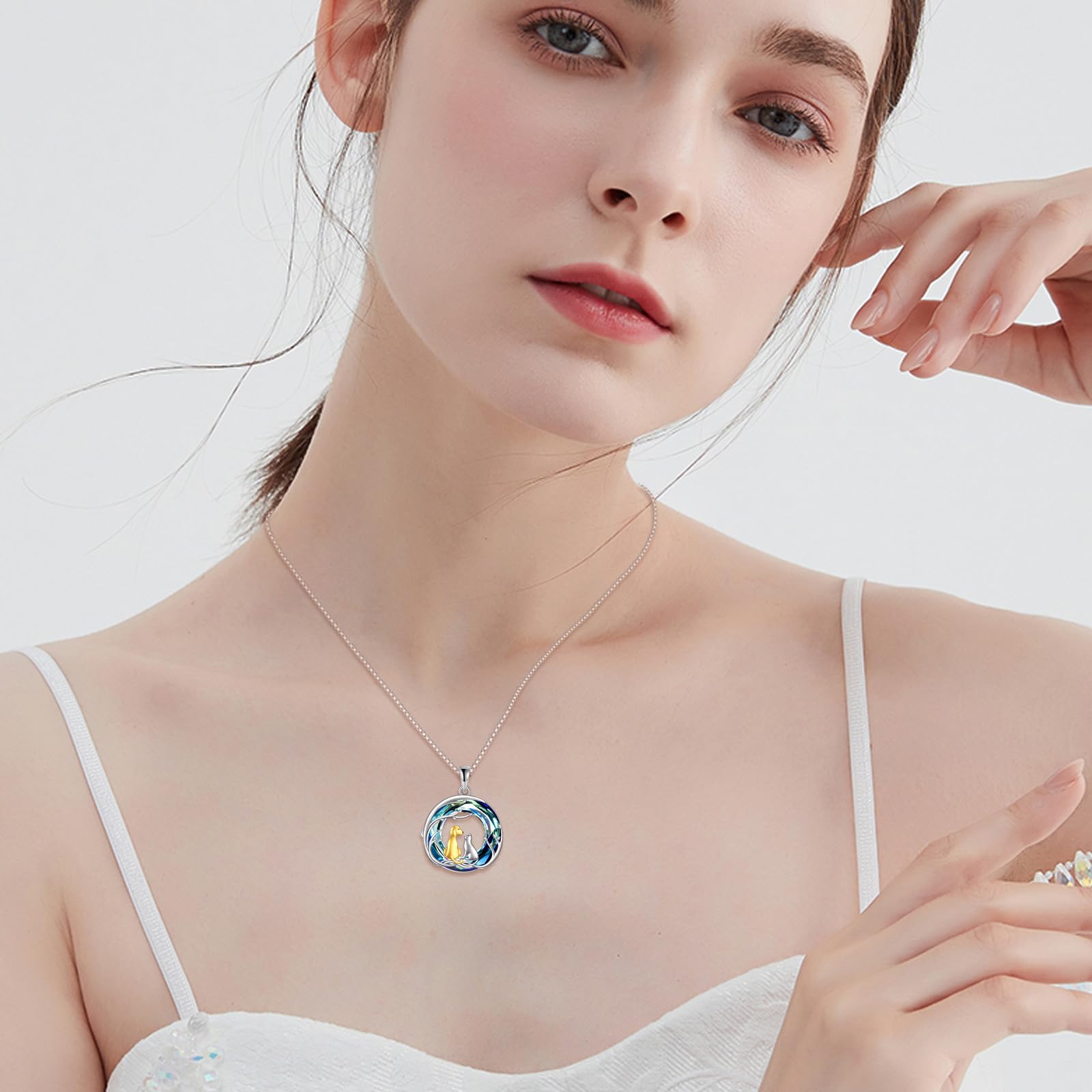 Vadmans Baum des Lebens Kette Sterling Silber Schwester Blau Kristall Anhänger Halskette Schmuck Geschenke für Damen Frauen