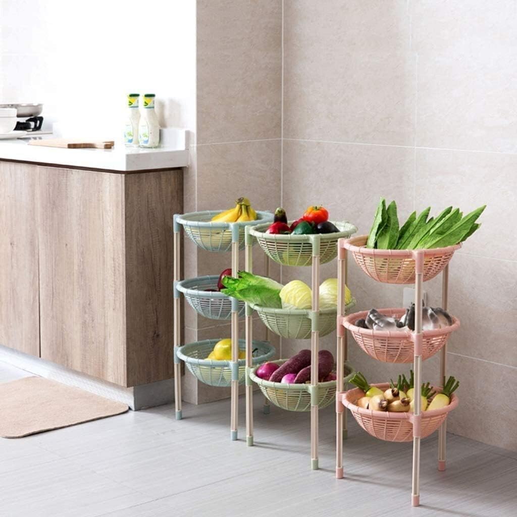 LILIKY フルーツと野菜のラック3層野菜とフルーツの収納のバスケット家のプラスチック製の収納棚の浴室排水棚強くて頑丈な Frui
