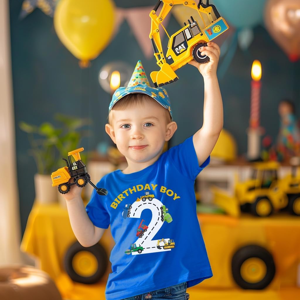 2-6 Years Birthday Boy Shirts Construction Excavator Cotton Short Sleeve T Shirt - Image 3