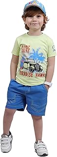 طقم بيجامة ولادي صيفي تيشيرت قطني مطبوع مع شورت خفيف خامة ناعمة ومريحة بتصميم عملي للنوم والبيت والخروج في الجو الحار Code 614 (تفاحي غامق, 4 Years)
