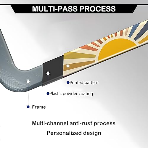 Miniatura 3 de Juego de 2 marcos para placa de matrícula con diseño de arco iris y diseño de sol hippie, de acero inoxidable, con tapas de rosca, 2 agujeros