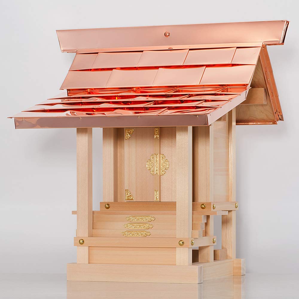 銅板屋根の祠 氏神様 魔除け 神棚 お社 木製 （送料無料】桧 三社（中 