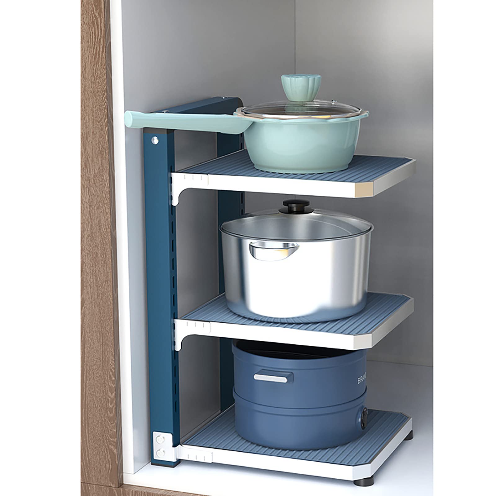 Supporto regolabile per pentole e padelle, organizer per armadio da cucina, design staccabile a scatto, mantiene le pentole ordinate e organizzate