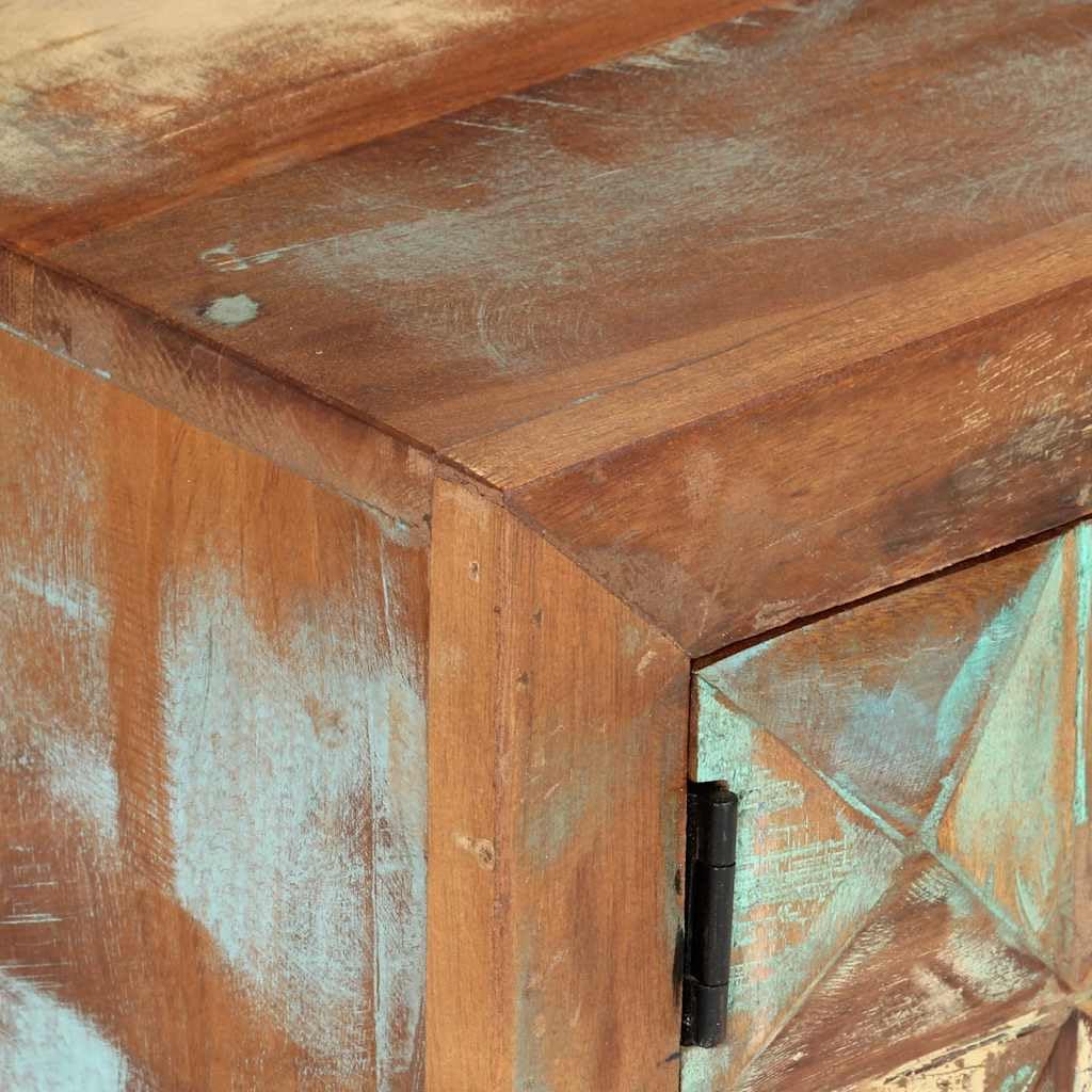 Mobile Porta TV 112x30x45 cm in Legno Massello di Recupero | Mobiletto basso vintage per soggiorno con ante e ripiani in legno riciclato e gambe in metallo.