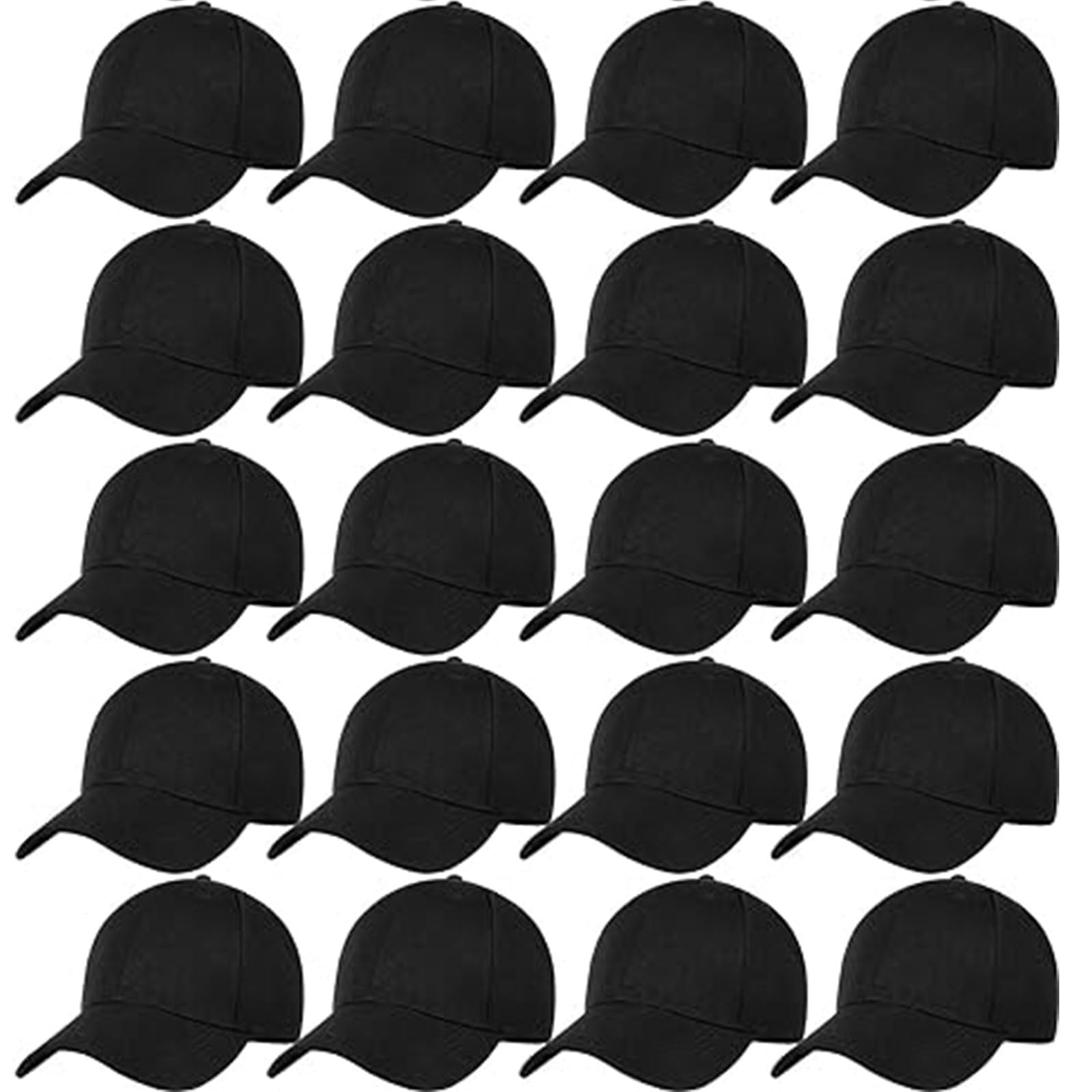 LePvo24 Pcs Blank Baseball Cap, Baseball Cap Bulk, Adjustable Back Strap Plain Blank Camouflage Hat Unisex Baseball Cap for Trucker Men Women（Black）