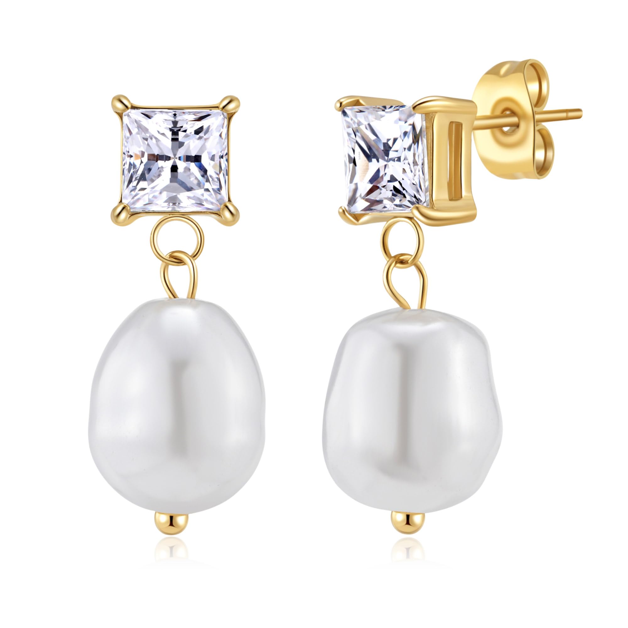 Baroque Pearl Drop Dangle Earrings for Women Cubic Crystal 14K Gold Plated Hypoallergenic Statement Jewelry Gift