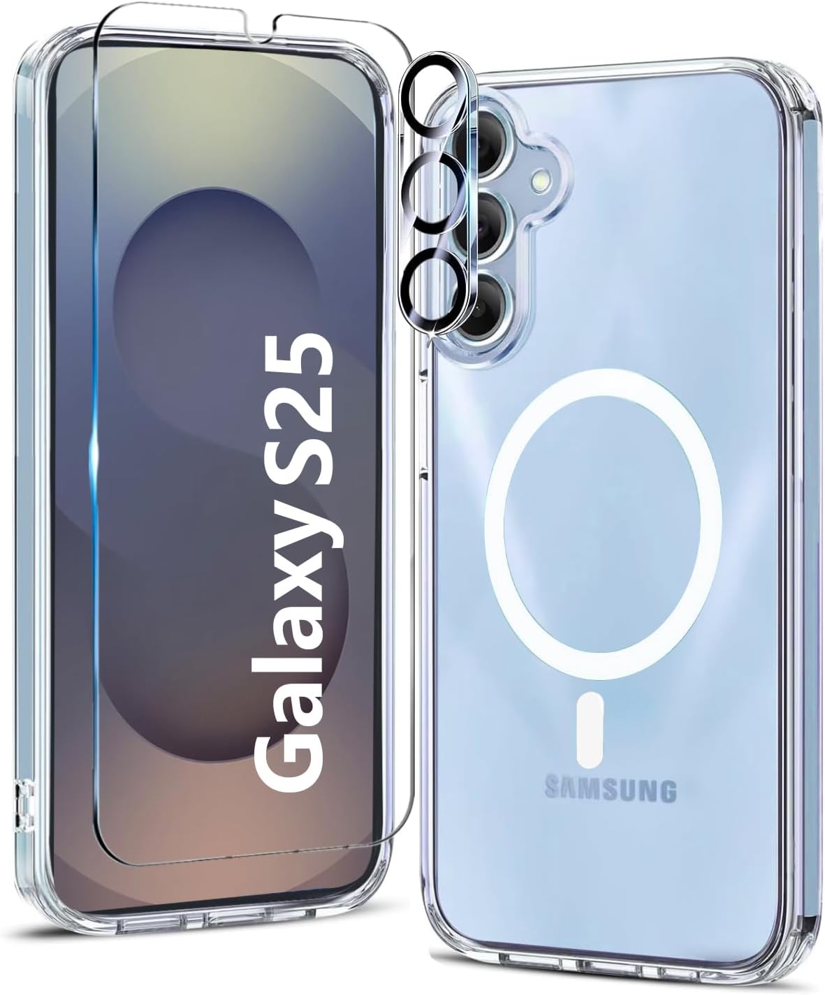 for Samsung Galaxy S25 Plus Case Clear,Magnetic Galaxy S25 Plus Case [Compatible with MagSafe],with Screen Protector & Camera Protection for Shockproof Cover Samsung S25 Plus Phone Casas