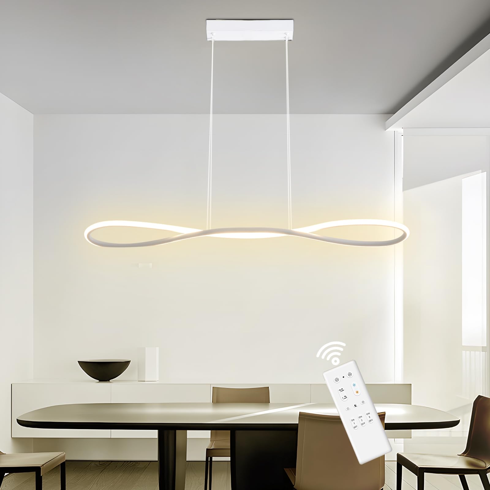 Lampada a Sospensione Moderna a LED, Lampada da Cucina da 90 cm Dimmerabile, Lampada a Sospensione Regolabile in Altezza per Soggiorno, Lampadario Camera da Letto da 32W(Bianco)