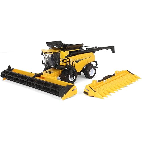 Agriculture New Holland CR8.90 Combine with Corn & Grain Heads, 1/64 Scale, Yellow, Adult Collectible, Farm Equipment, Combine, Tractor, 8in L x 3in W x 3in H
