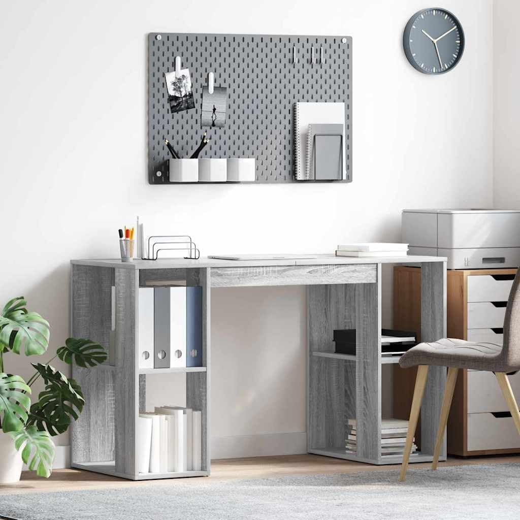 Scrivania in legno ingegnerizzato grigio sonoma 130 x 50,5 x 75 cm con ripiano e cassetto, tavolo da lavoro per ufficio casa studio, postazione computer gaming salvaspazio per smartworking