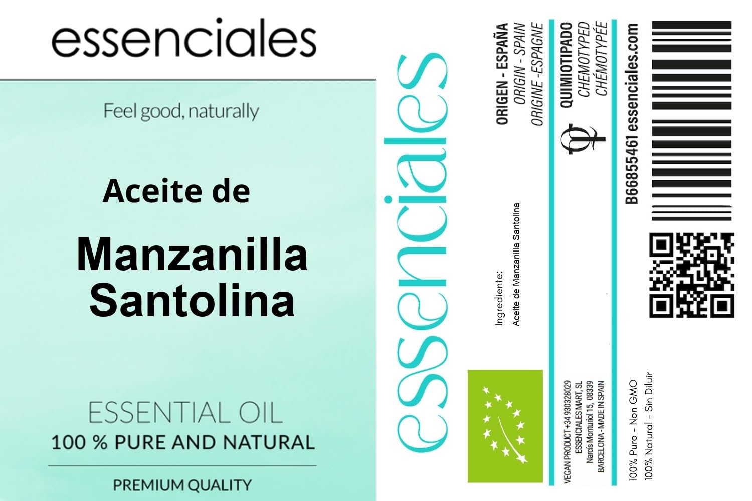 ESSENCIALES Aceite Esencial de Manzanilla Santolina 100 ml – 100% Puro y Natural – Aroma Natural – Ideal para Difusor, Cosmética DIY y Aromaterapia