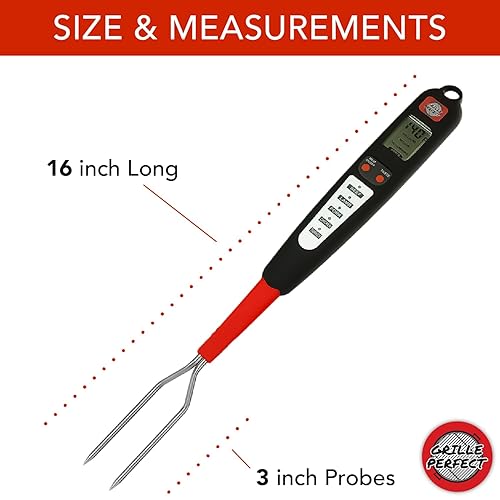 Miniatura 6 de Grille Perfect horquilla con termómetro digital para carne a la parrilla y asador con alarma que indica que está completa la cocción