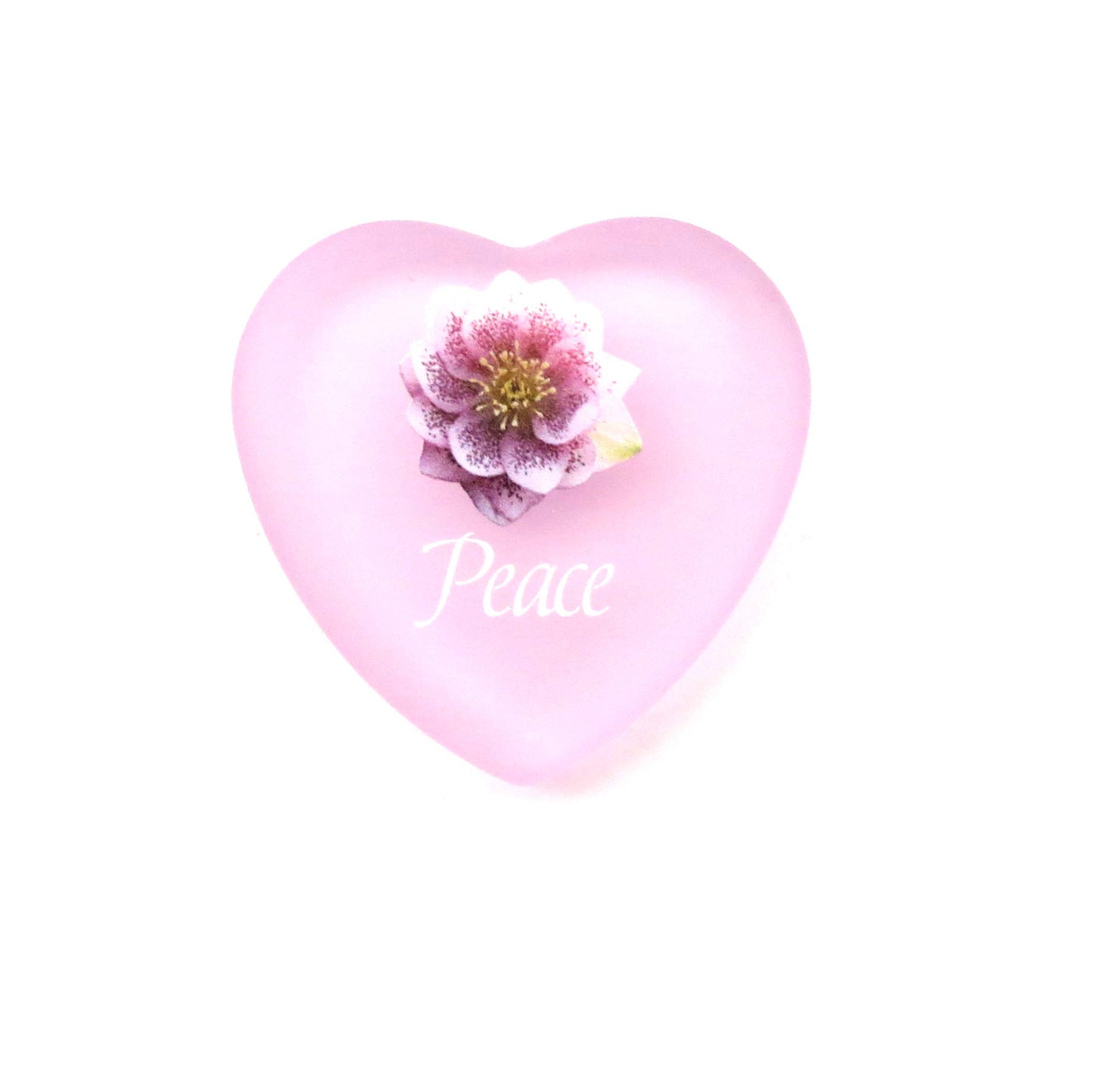 Peace Language of Flower Heart with Heart-Shaped Pouch. for Your Clients, Family, or Friends. Pink. by Lifeforce Glass.