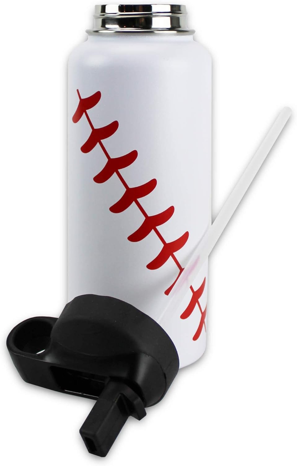 Water Bottle Baseball STRAW LID Tumbler 32 oz Gift for Mom Men Flask Sports Travel Waterbottle, Stainless Steel, Vacuum Insulated, Water Cold for 24, Hot for 12 hours (Baseball Straw Lid) - Image 4