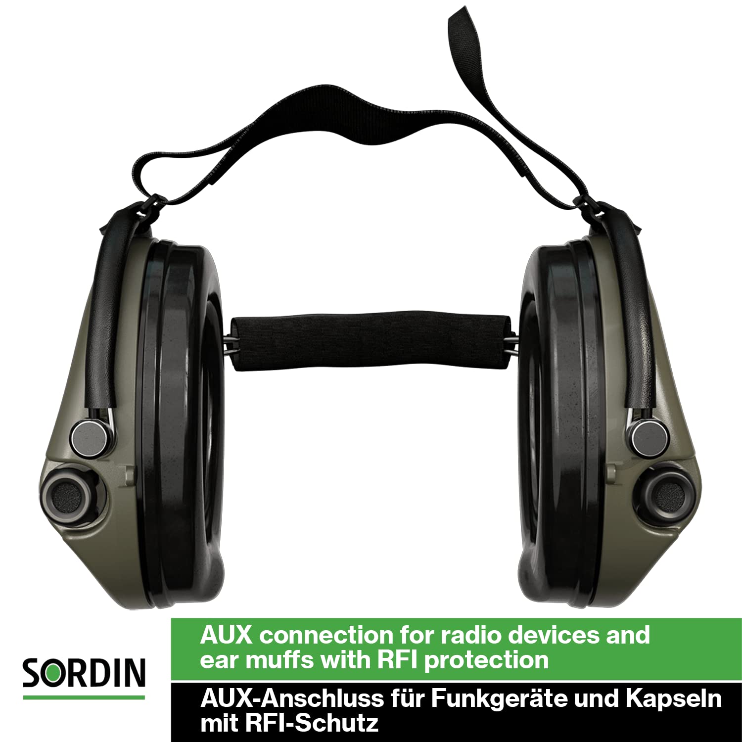 Sordin MIL AUX Ear Muffs - Active and Electronic Military Ear Defenders w/Neckband - Tactical Earmuffs